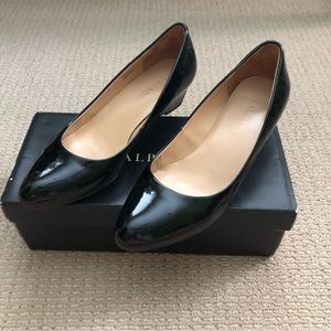 Talbots black patent leather wedge.